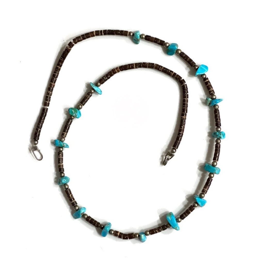 Vintage Old Pawn Southwestern Turquoise Brown Penn Shell Heishi 22” Necklace
